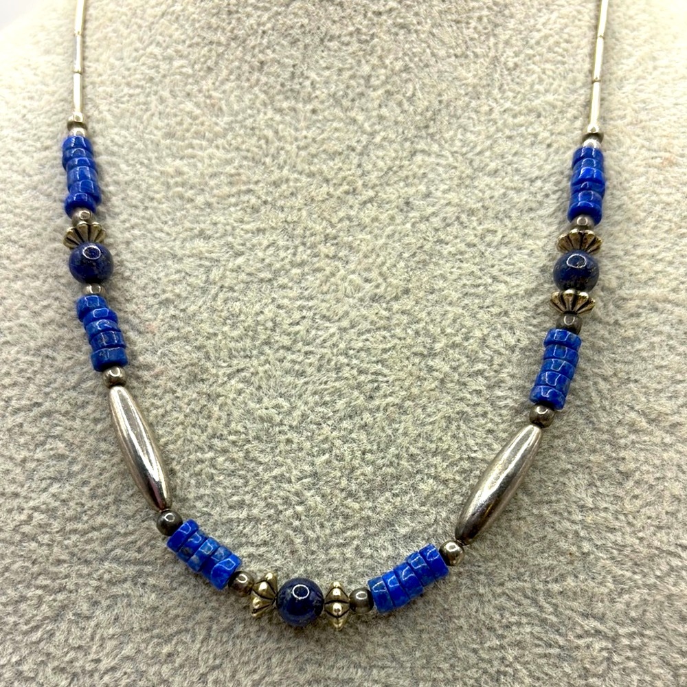 Blue and Silver Liquid Beaded Necklace